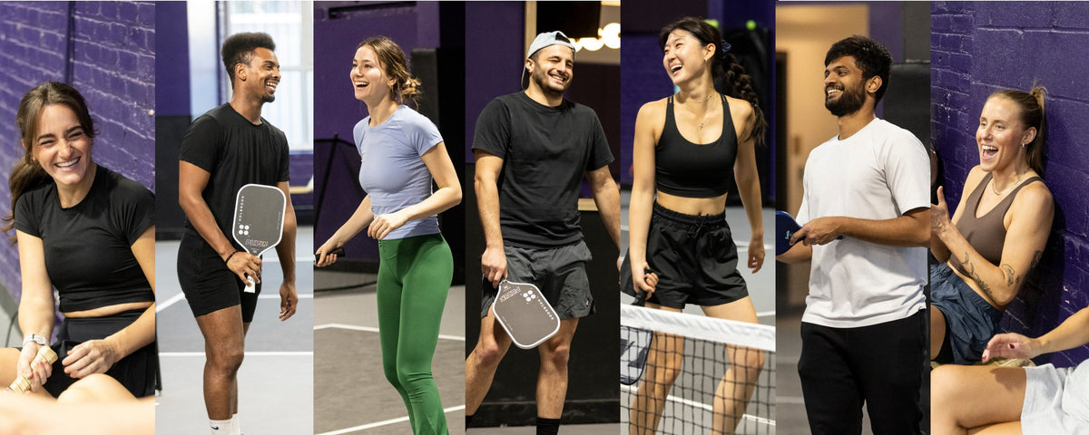 Adults playing in a Silly Pickles pickleball league