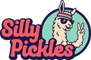 Silly Pickles (Home to the World's Funnest Pickleball leagues) logo. Fun, retro llama with peace sign, sweatband, and sunglasses and Silly Pickles font.